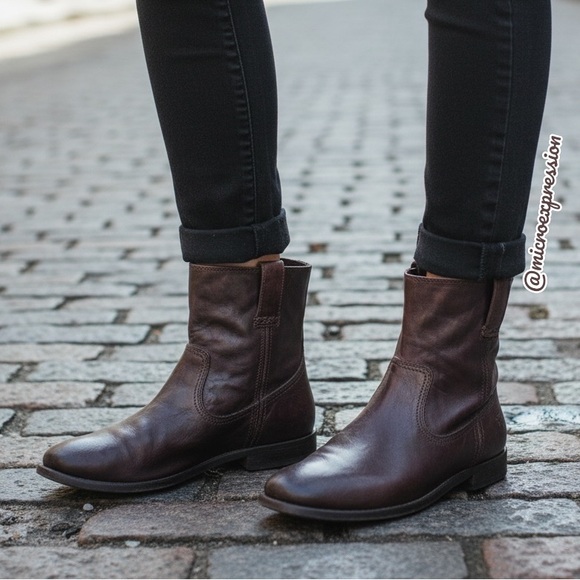 Frye Shoes - $360 Frye Anna Short Dark Brown Genuine Leather Pull On Comfy Daily Ankle Boots